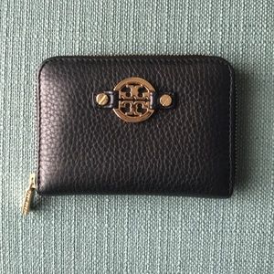 Small black Tory Burch pebbled leather wallet